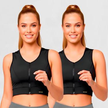 Imagem de Kit 2 Top fitness feminino zíper treino sustentação P ao GG - Catwalk,