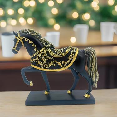 Imagem de ICE ARMOR Cavalo preto de 24 cm de largura com estatueta de sela real, escultura, ornamento, decoração de casa/quarto, ideias para inauguração de casa, feriados e aniversários, ótima adição