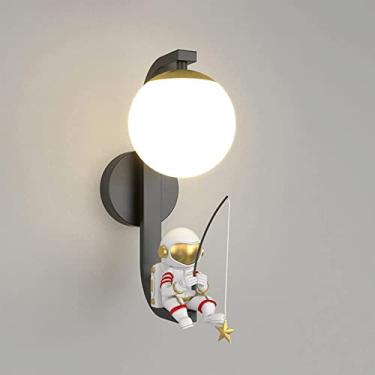 Imagem de Luminária de parede de lua e astronauta para quarto infantil, 5W, LED com dimerização, luminária de parede de lua 3D, preta, para meninos, quarto infantil, abajur de cabeceira