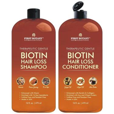 Imagem de Shampoo e Condicionador 473 ml de Biotina Anti Queda de Cabelo com Boqueadores de DHT, FIRST BOTANY, Marrom