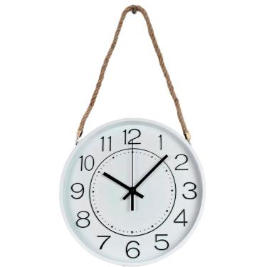 Imagem de Relógio Parede Moderno Redondo Serrano Branco Com Corda 30cm