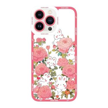 Imagem de TRADAY Capa de telefone Kawaii Bunny compatível com iPhone 13 flor coelho fofo anime capas design floral capa TPU macio para meninas mulheres (rosa
