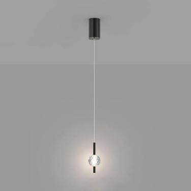 Imagem de Lustre moderno LED bolas de vidro pingente luz cristal linear luminária cobre ajustável escada pendurado lustre para entrada mesa jantar quarto bar restaurante, escuro