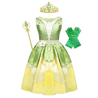 Imagem de WonderBabe Princess Dresses for Girls Frog Costume Kids Birthday Halloween Party Fancy Outfits with Accessories 7T 8T Age 7-8 Years