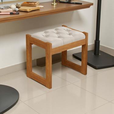 Imagem de Banqueta baixa puff estofado mdf Luanda quarto luxo Fenix