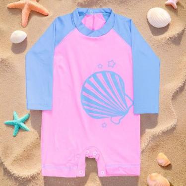 Imagem de Macacão Para Praia Rosa Claro Com Proteção Uv50+ Para Bebê - Era Uma V