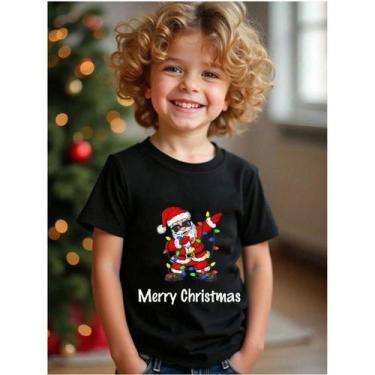 Imagem de Camiseta Infantil Unissex Natal Estampa Papai Noel Pisca Pisca 650 Bri