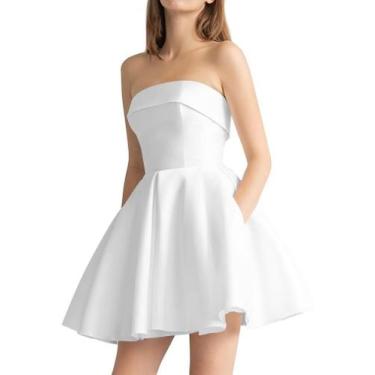 Imagem de Vestido de boas-vindas Leeskoot 2025 de cetim sem alças branco
