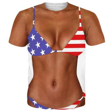 Imagem de Camisetas femininas de 4 de julho, pacote com 6 biquínis abdominais mu