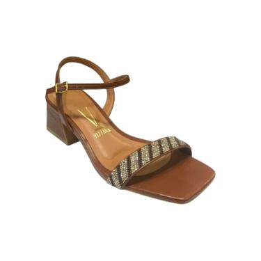 Imagem de Vizzano, Sandália Feminina Vizzano Napa Strass Marrom 6558.102 Tamanho:40;Cor:Marrom;Gênero:Feminino