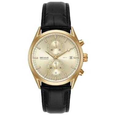Imagem de Relógio Seculus Dourado Pulseira Couro Original Masculino