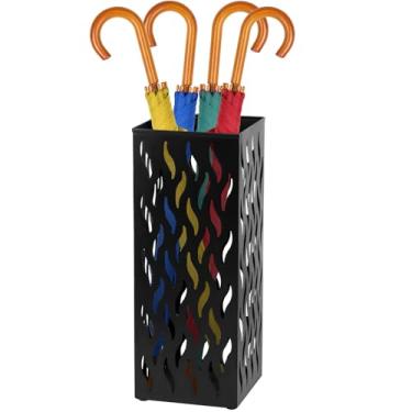 Imagem de Suporte de guarda-chuva de metal, 42 x 16 x 16 cm, suporte decorativo independente para guarda-chuvas para entrada de cana, casa, escritório, hotel (preto, quadrado A)