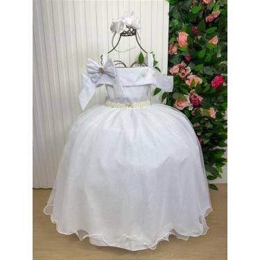 Imagem de Vestido Infantil Longo Branco para Formatura com Tule e Glitter para F
