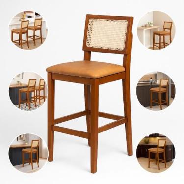 Imagem de Banqueta Para Cozinha Balcão Bistrô madeira maciça Estofado Couro Com 