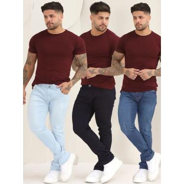 Imagem de Kit 3 Calças Jeans Skinny Masculina Com Lycra A- 110/133/151 - Amar De