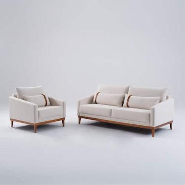 Imagem de Kit Sofá Living Fixo 2 Lugares 240cm com Poltrona Lisboa Linho Bege NS