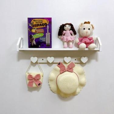 Imagem de Prateleira coração colorida e cabideiro quarto infantil 60cm - Hanger 
