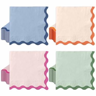 Imagem de Whaline Guardanapo descartável de papel recortado para almoço com 100 peças azul laranja rosa verde sobremesa jantar guardanapo de mão para casamento chá de bebê