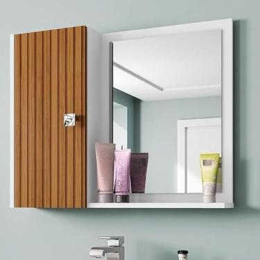 Imagem de Armário Banheiro com Espelho 46x57,5cm – Espelheira Banheiro com Porta e Prateleira Interna – Armário com Espelho MDP Resistente à Água (BCO/RIP)