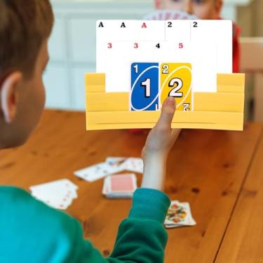 Imagem de Pacote com 4 porta-cartões para baralhos, porta-cartões Uno, porta-cartões de grande capacidade, bandeja de cartão de jogo de armazenamento portátil, suporte de cartas para crianças (amarelo)