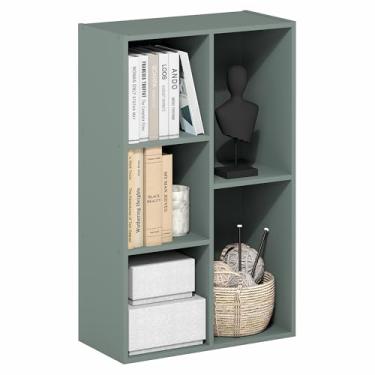 Imagem de Furinno Prateleira de livros LUDER, estante de livros de 5 cubos, estante reversível, 24 x 49 x 80 cm, para sala de estar, quarto, escritório em casa, verde sálvia