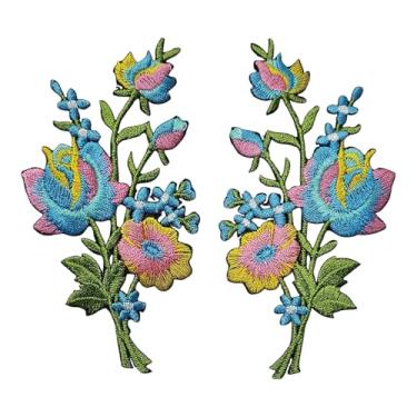 Imagem de Lindas flores de papoula azul rosa buquê floral para jardim apliques bordados a ferro remendo DIY bolsa de roupas camiseta jeans (flores azuis rosa)