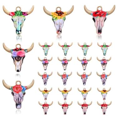 Imagem de Mabor 25 pingentes de vaca, pingentes ocidentais para fabricação de joias, pingentes esmaltados de animais pequenos de metal para brinco, colar, pulseira, pingente de gado de flores para suprimentos