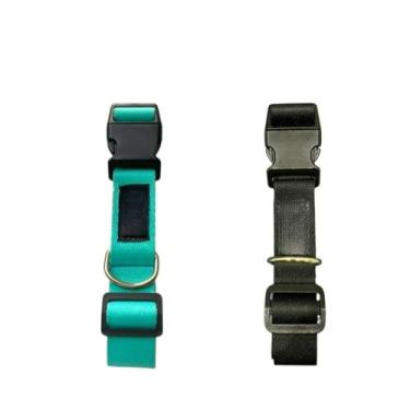 Imagem de Coleira para Cachorro Ajustável Resistente Estilosa Pet Pequeno médio e grande porte((2UN) 1 AZUL TURQUESA + 1PRETO)
