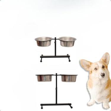 Imagem de Comedouro Duplo Elevado Alto Ajustável Regulável pra Cachorro P, M, G e Mini Gatos/Filhotes(Pequeno Preto)