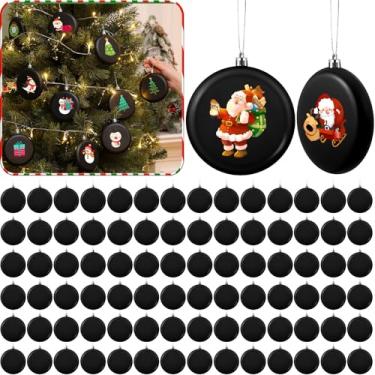 Imagem de VioraWhite 100 peças de enfeites de Natal DIY de 10 cm, enfeite de bola preta, discos planos de plástico fosco, enfeites de pendurar para árvore de Natal, decoração faça você mesmo, artesanato