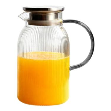 Imagem de Jarra De Vidro Borossilicato Canelada Com Tampa Aço Inox 1,8L Suco Água Buffet Bar(Canelado 1,5L Alça Preta)