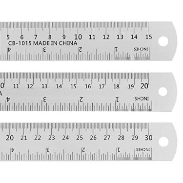 Imagem de Generic Régua de aço inoxidável 3 peças de 6 polegadas 15 cm e 8 polegadas 20 cm e 12 polegadas 30 cm inglês métrico com mesa de conversão régua de metal régua milímetro de borda reta medida para