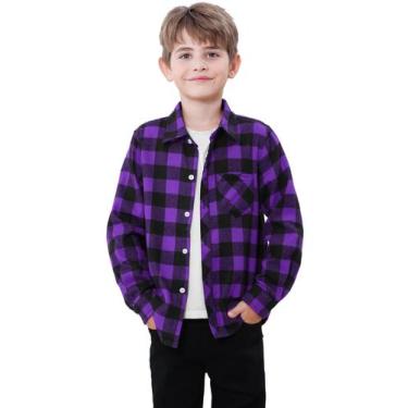 Imagem de Camisas xadrez de flanela SANGTREE casuais de manga comprida para meni