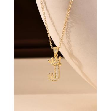 Imagem de 1 colar de coroa de diamante banhado a prata com letra A-Z para mulheres, joia fina, presente para mamãe, 40+6cm, Cobre, Sem Pedra Preciosa