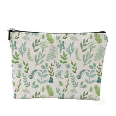 Imagem de Bolsa de maquiagem estética, presente de aniversário para mulheres, irmãs, amigas, mãe, tia, folhas verdes, bolsas cosméticas