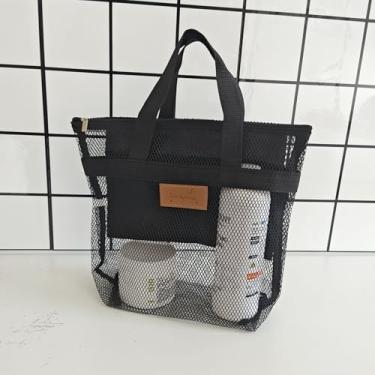 Imagem de Bolsa de cosméticos de malha transparente portátil para viagem de grande capacidade, bolsa organizadora de artigos de higiene pessoal, bolsa de banho para chuveiro, Preto