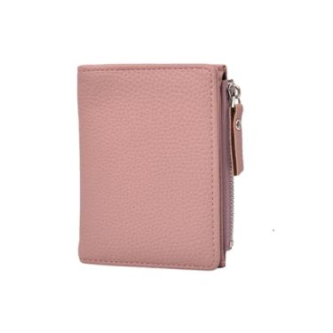 Imagem de Carteira feminina com bloqueio de RFID, pequena, compacta, dobrável, de couro, com bolso para identidade, rosa, Clássico