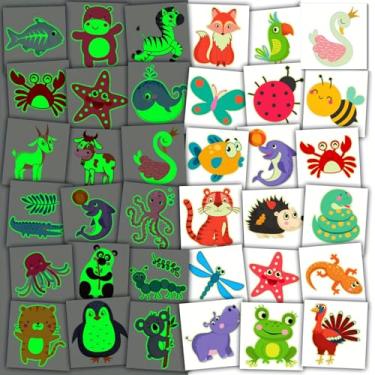Imagem de 50 folhas de tatuagens temporárias de animais luminosos, artigos de festa brilhosos, lembrancinhas de brindes, prêmios de brinquedos de sala de aula, lençóis embalados individualmente.