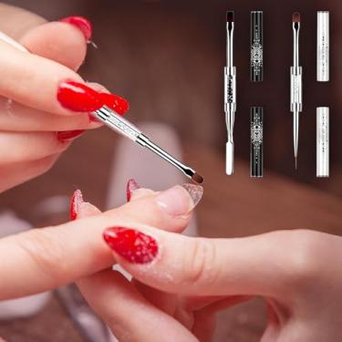 Imagem de 2 peças de caneta para desenho de unhas, ponta dupla, pincel, acrílico, redondo, plano, pintura, desenho, forro, ferramentas para unhas