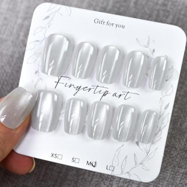 Imagem de Pregos de pressão de olho de gato 3D curtos, unhas falsas de gel macio, unhas brancas pérolas, unhas adesivas reutilizáveis para mulheres e meninas, kit de cola gelatinosa nas unhas, 30 peças