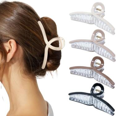 Imagem de Grampos de cabelo grandes para mulheres - 4 peças acessórios de fixação forte grampos de mandíbula prendedor de cabelo encaracolado longo grosso cacheado, preto 2 + marrom 2 + cáqui 2 + bege 2