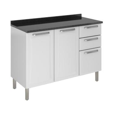Imagem de Balcão De CozinhaDe Aço 3 Portas 2 Gavetas Com Tampo Branco