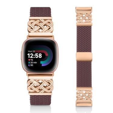 Imagem de Chinber Pulseira trançada compatível com Fitbit Versa 4 para mulheres/Versa 3/Sense 1/Sense 2, pulseira de nylon com fecho magnético e tiras de fivela interloque para Fitbit Versa4/3/Sense1/2