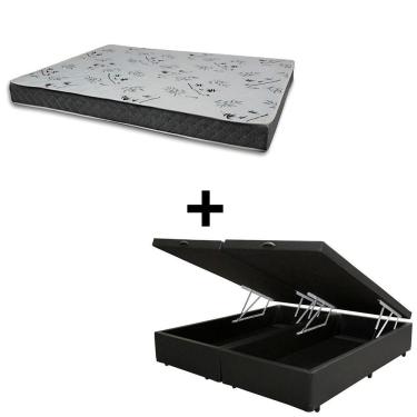 Imagem de Cama Baú Queen 158 Tecido Sintético Preto Com Colchão Miller - 100% Espuma - D33 Cinza 55x158x198
