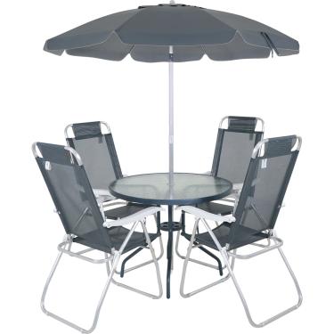 Imagem de Conjunto Noronha 4 Cadeira em Aluminio + Mesa + G-sol Cinza Bel