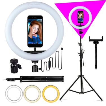 Imagem de Iluminador Ring Light 10 Pol 26Cm Tripé 2,10 Kit Completo