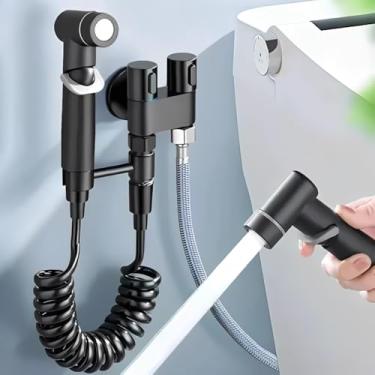 Imagem de Ducha Higiênica Luxo com Válvula de Controle Dupla 1 Entrada 2 Saídas em Aço Inox/Cromado, Mangueira 1,5m – Ideal para Banheiro e Lavanderia (Preto Matte)