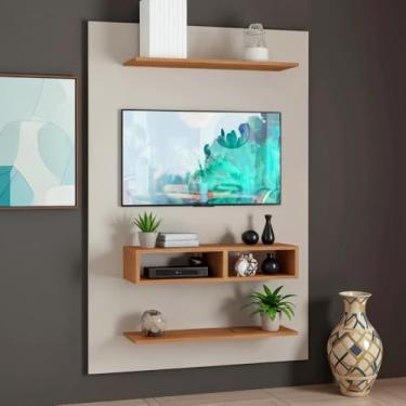 Imagem de Painel para Tv Até 50 Polegadas com Nicho e Prateleiras - Off white/Mel