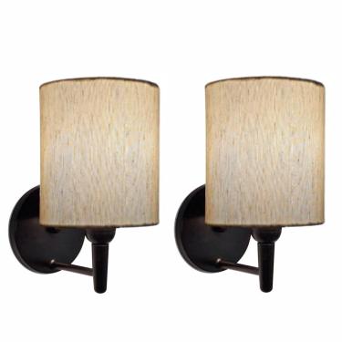 Imagem de Kit-2 Arandela Cilíndrica Md-2009 Base Preto Cúpula Em Tecido 14x15cm Linho Bege - Bivolt