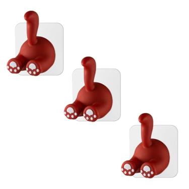 Imagem de Pacote com 3 ganchos adesivos decorativos de desenho animado, ganchos de cauda de animal para parede, lâmina autoadesiva plugue de escova de dentes cabo suporte de barbear à prova d'água para banheiro, utilitário para pendurar chaves de toalha (vermelho)